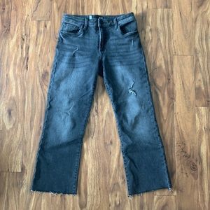 Kut from the Kloth Kelsey high-rise ankle flare raw-hem black jeans